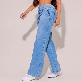 Calça Jeans Modeladora Wide Leg Com Elastano